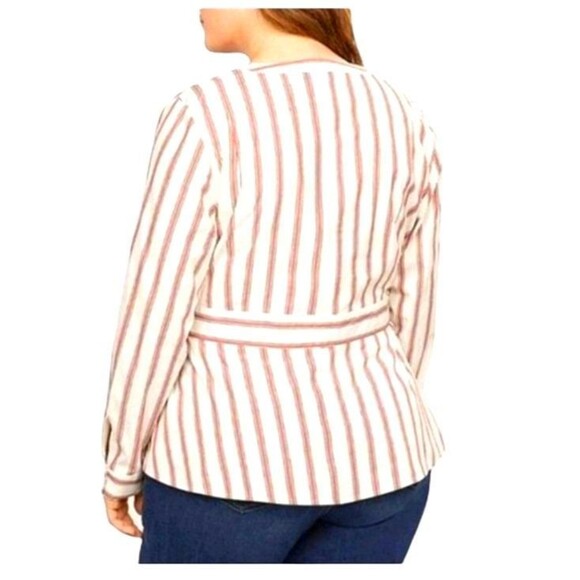 Lane Bryant Womens Top Size 26 Stripe Faux Wrap Side Buckle Long Sleeve Side Zip - Picture 2 of 11